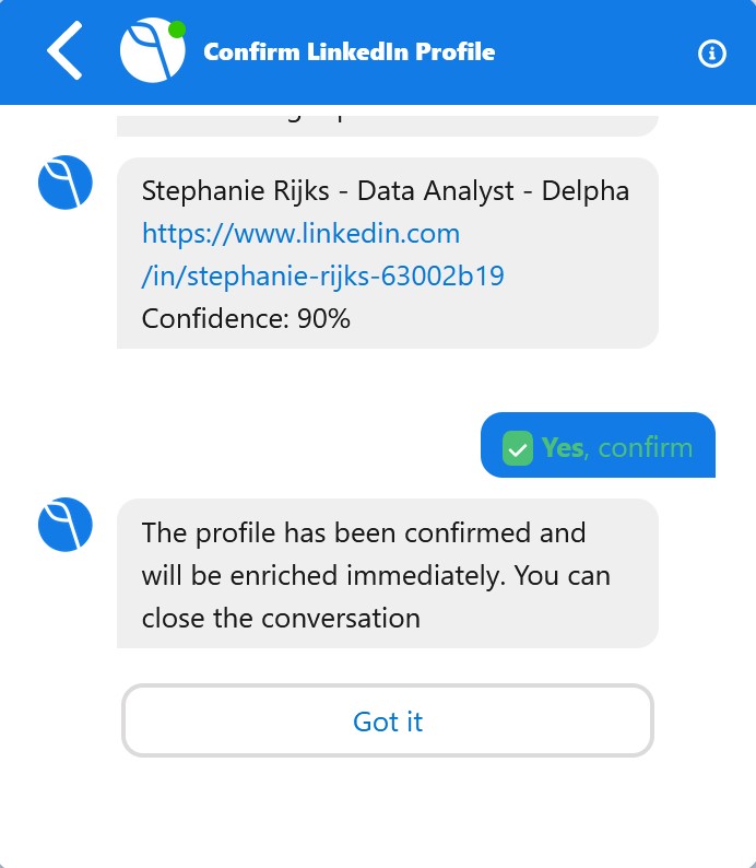 Delpha can detect when LinkedIn profiles are missing and suggest LinkedIn profiles for Salesforce users