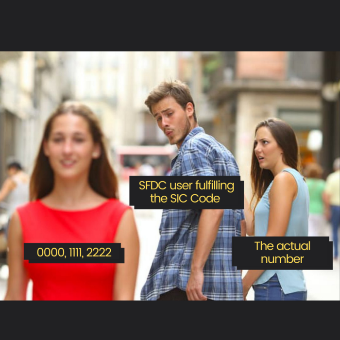 Salesforce meme about entering bad SIC codes