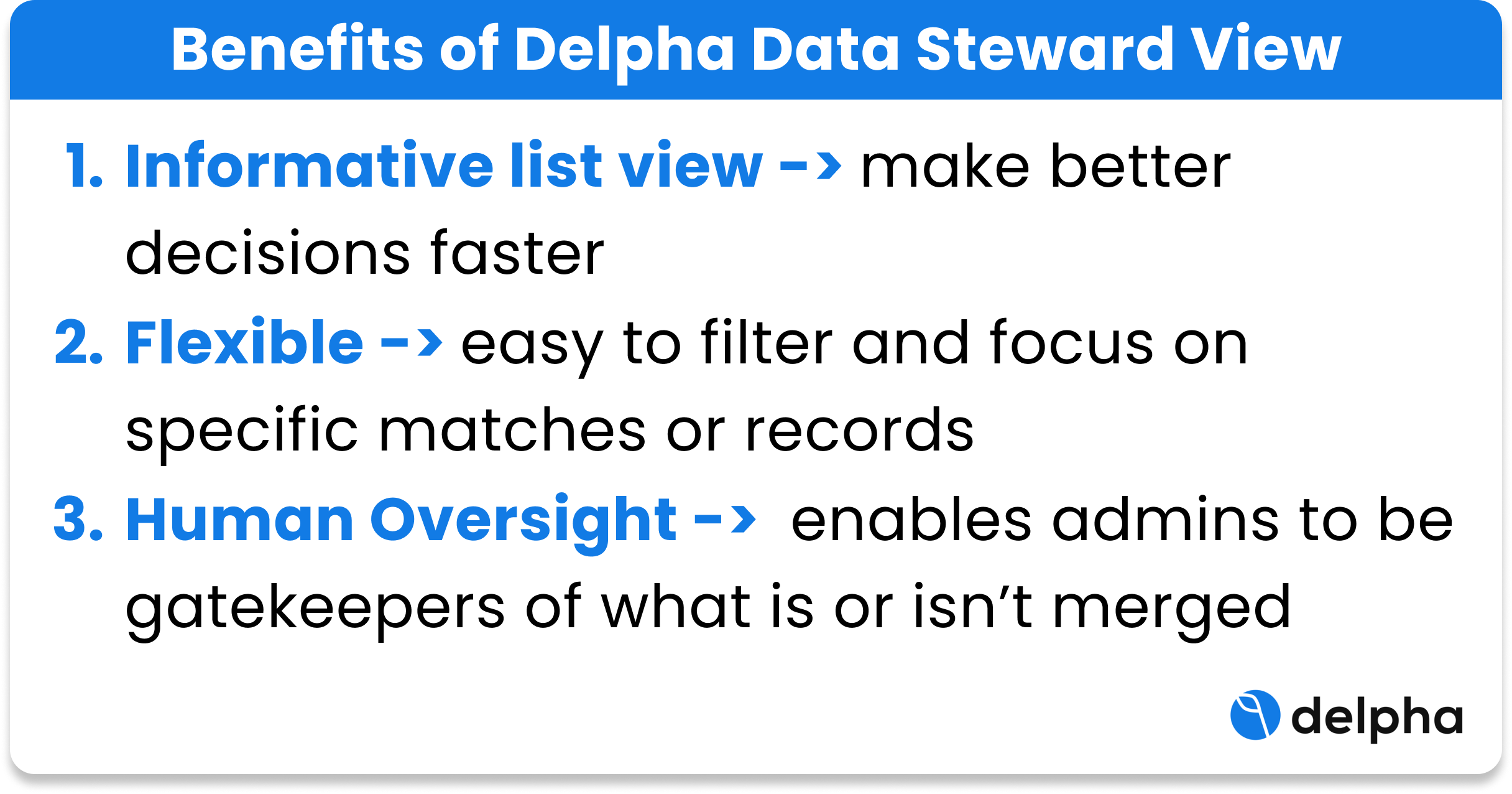 Summary of the benefits of using Delpha's Data Steward View